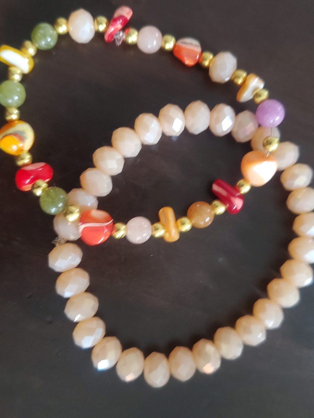 Beige and Multicolor Beaded Stretch Bracelet Set - Women Jewelry